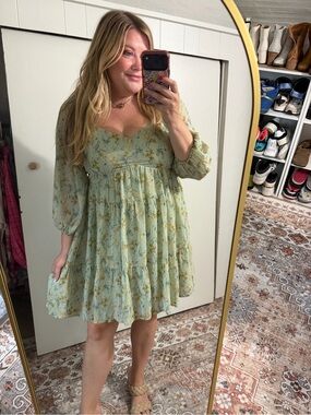 Stila Light Green Floral Mini Dress Size XL